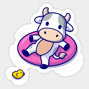 Cute Cow Floating With Swimming Tires Sticker